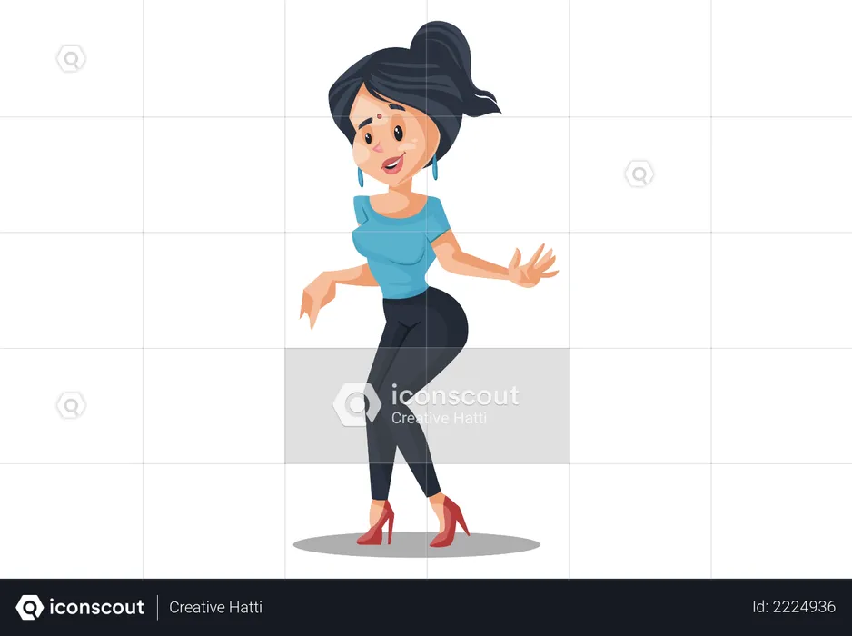 Indian House Wife dancing  Illustration