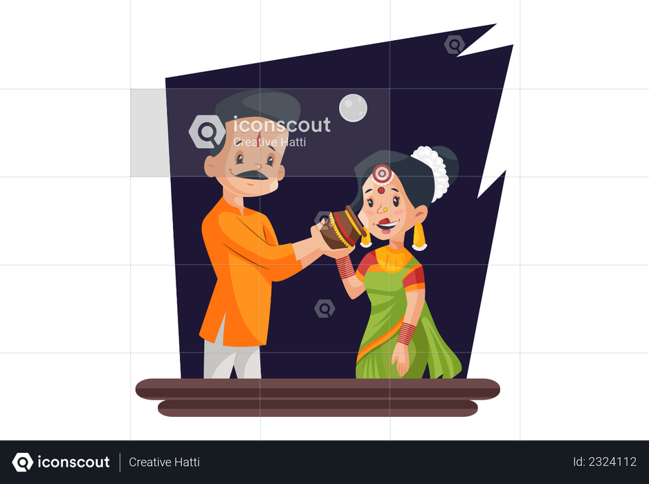 Indian husband breaking fast of his wife Illustration