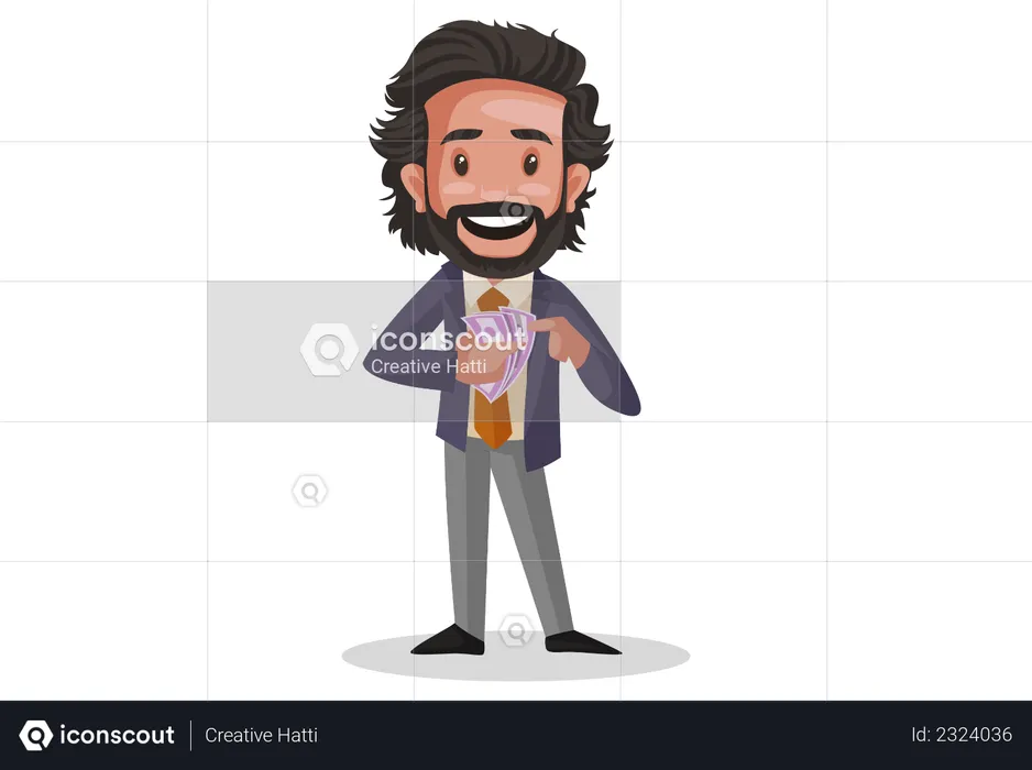Indian Investment Advisor holding indian rupees in his hand  Illustration
