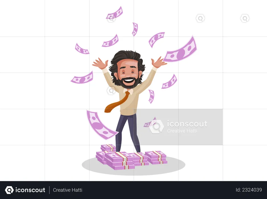 Indian Investment Advisor throwing money in air  Illustration