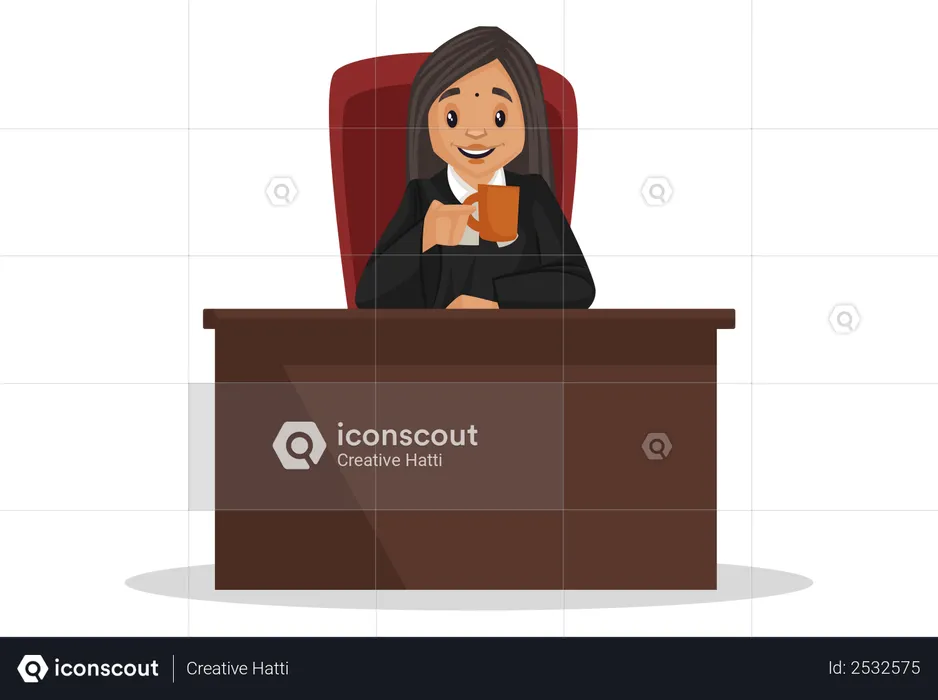 Indian judge holding coffee cup in her hand  Illustration
