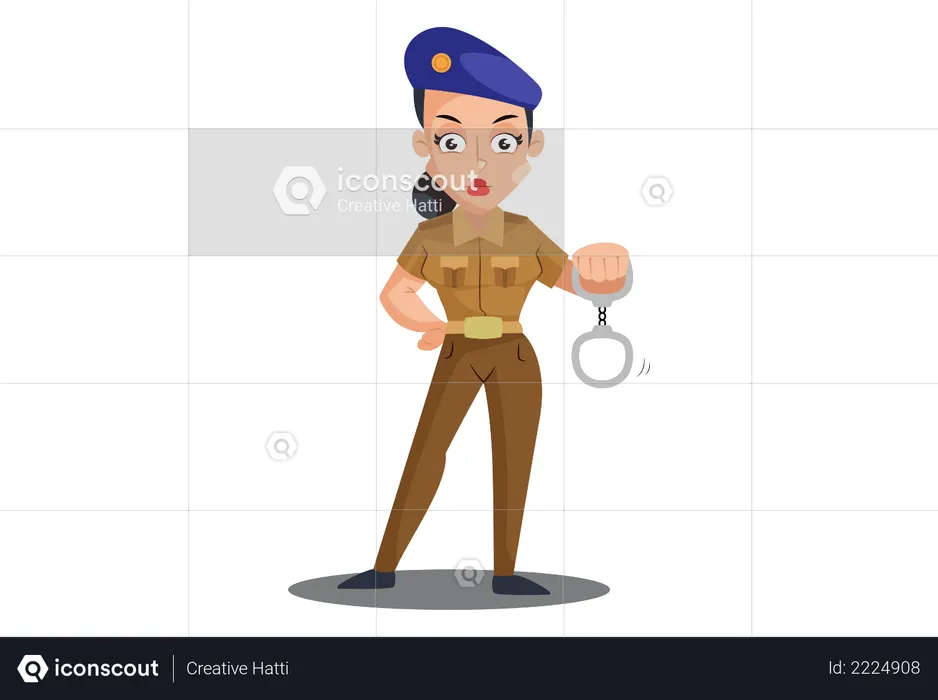 Indian Lady Police holding handcuffs  Illustration
