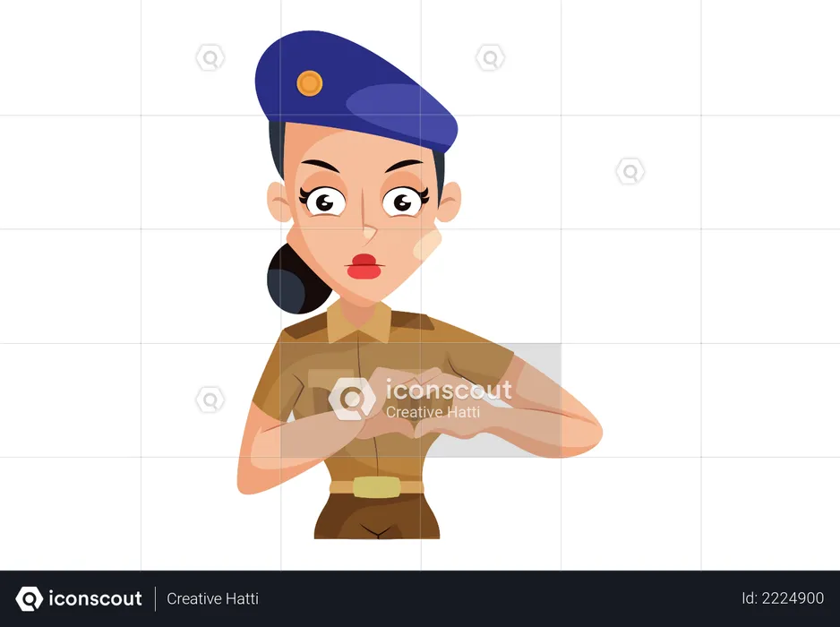 Indian Lady Police making heart shape form hands  Illustration
