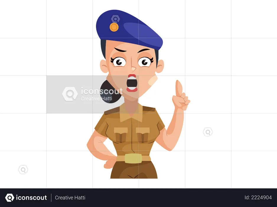 Indian Lady Police Shouting  Illustration