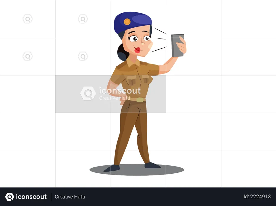 Indian Lady Police taking selfie  Illustration