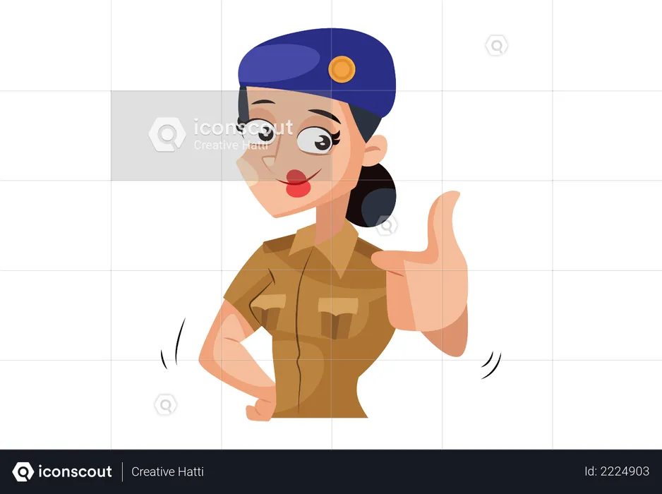 Indian Lady Police with thumb up sign  Illustration