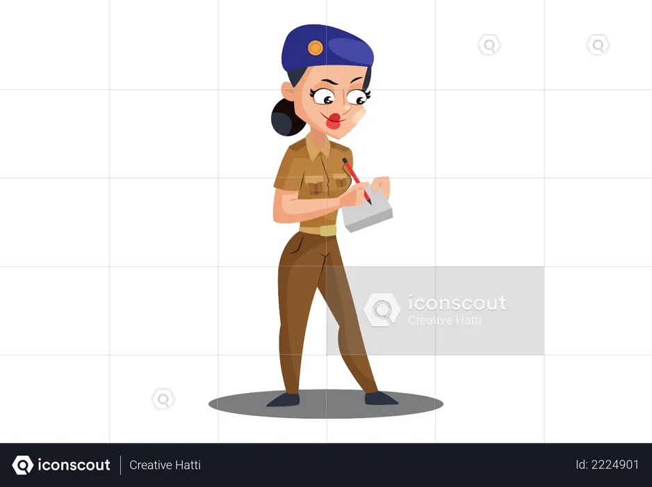 Indian Lady Police writing fine or penalty  Illustration