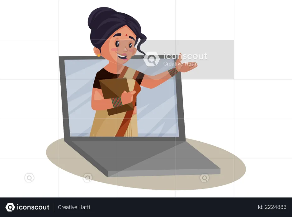 Indian Lady teacher Giving online Education  Illustration