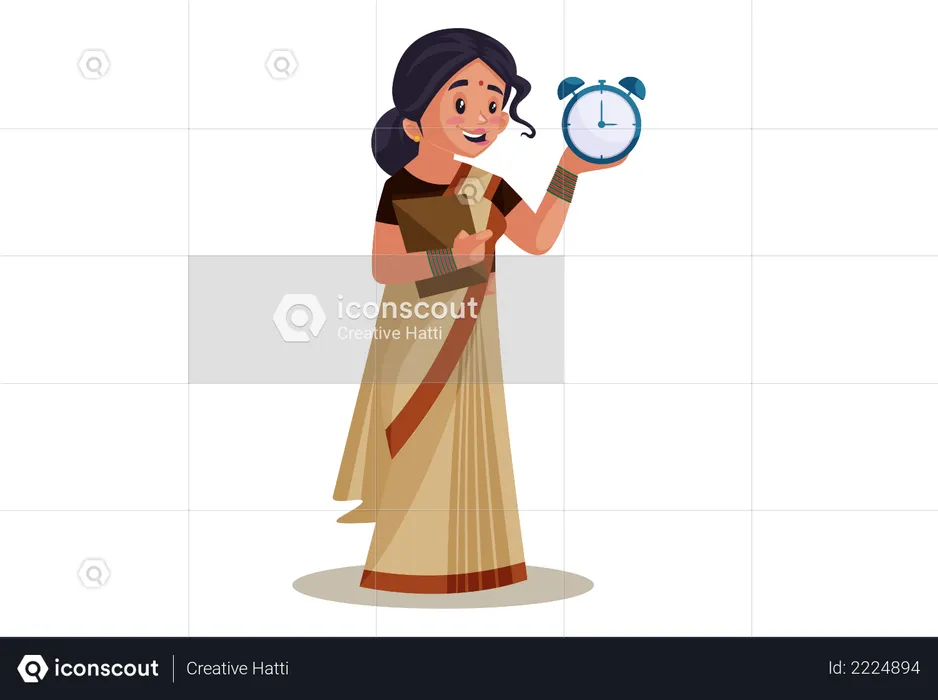 Indian Lady teacher Holding Alarm Clock  Illustration