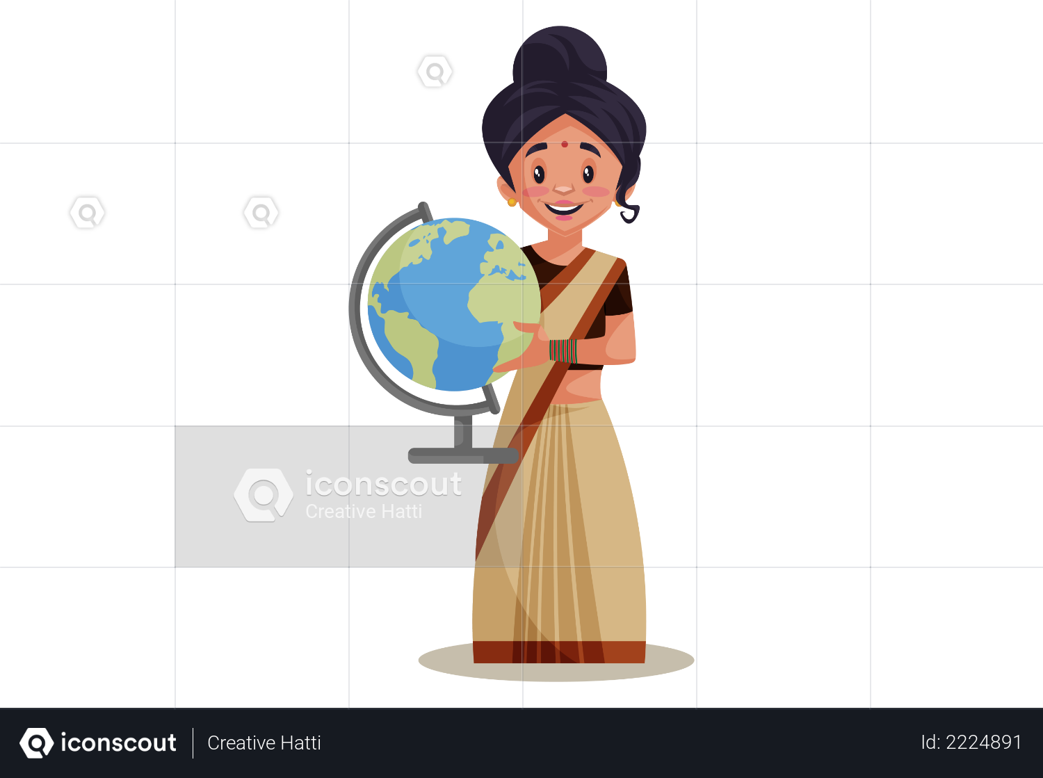 Premium Indian Lady teacher holding educational globe Illustration