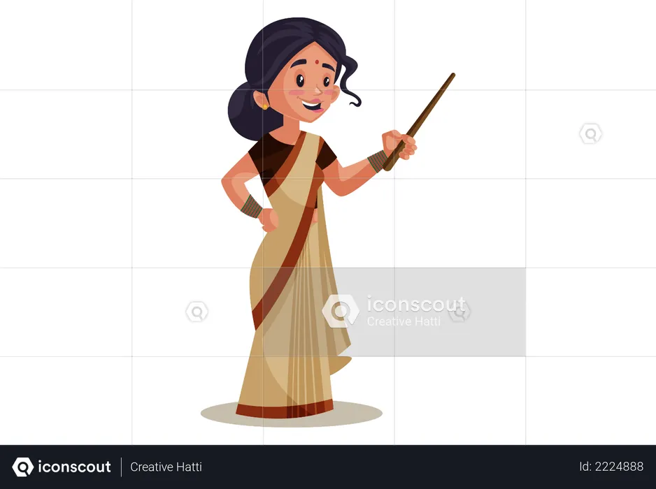 Indian Lady teacher holding Stick  Illustration