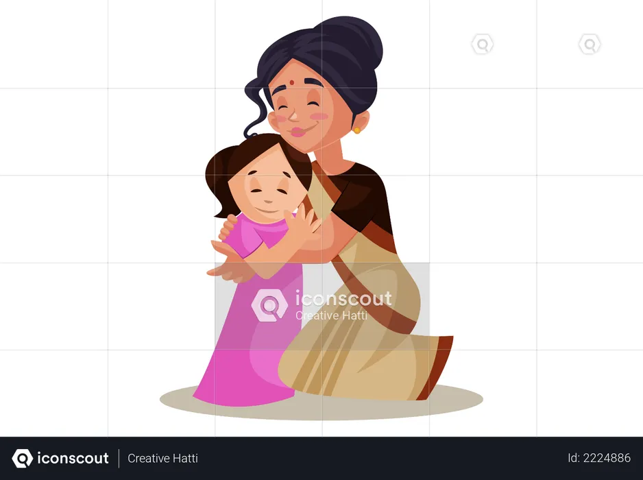 Indian Lady teacher taking care of girl student  Illustration