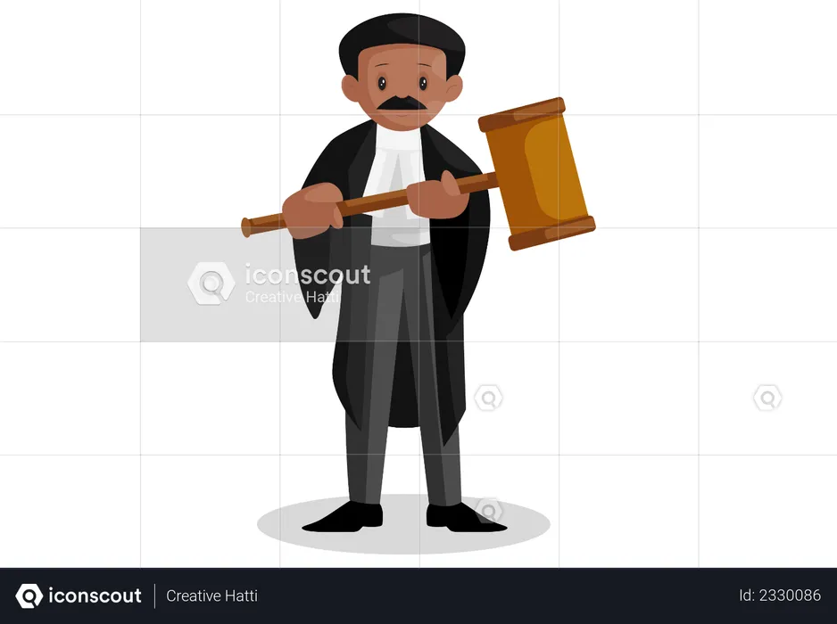 Indian lawyer holding big hammer in his hands  Illustration