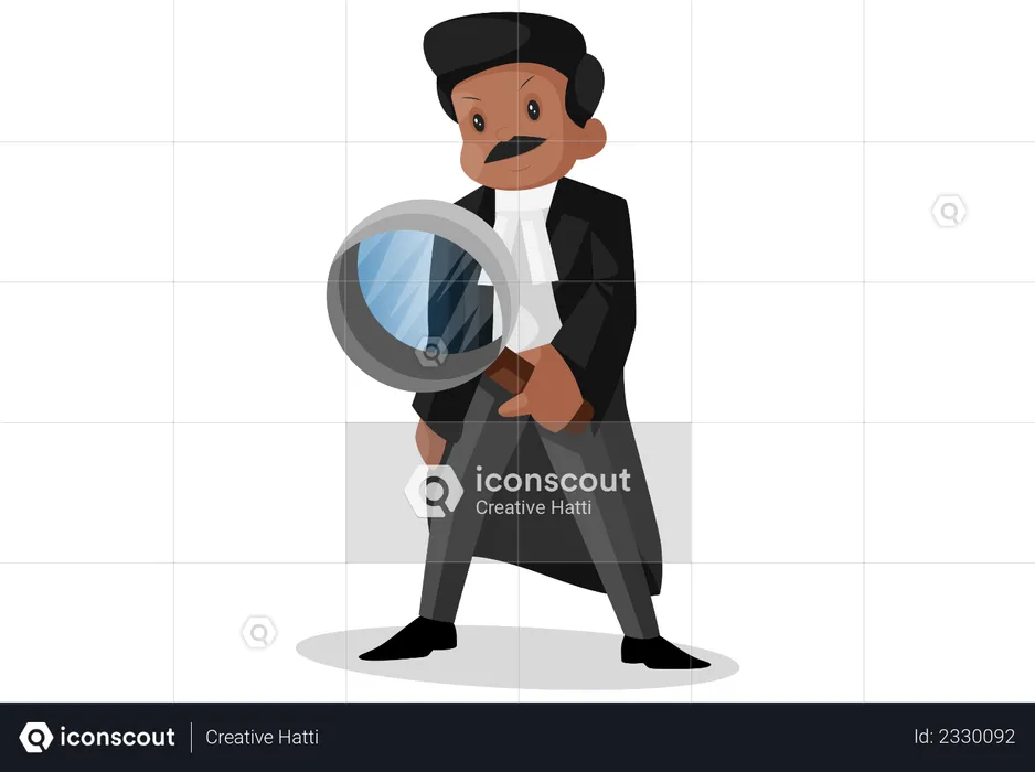 Indian lawyer investigating a case with magnifying glass  Illustration