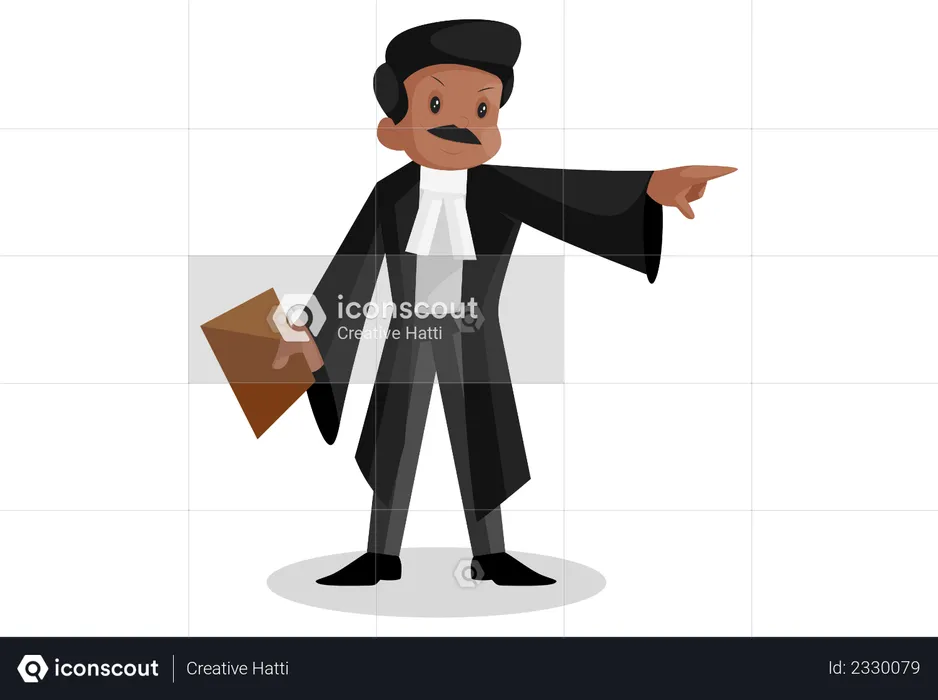 Indian lawyer is holding file in hand and pointing his finger  Illustration