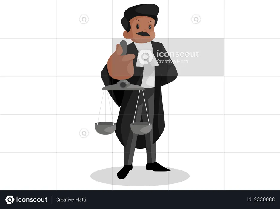 Indian lawyer with justice scale in hand  Illustration
