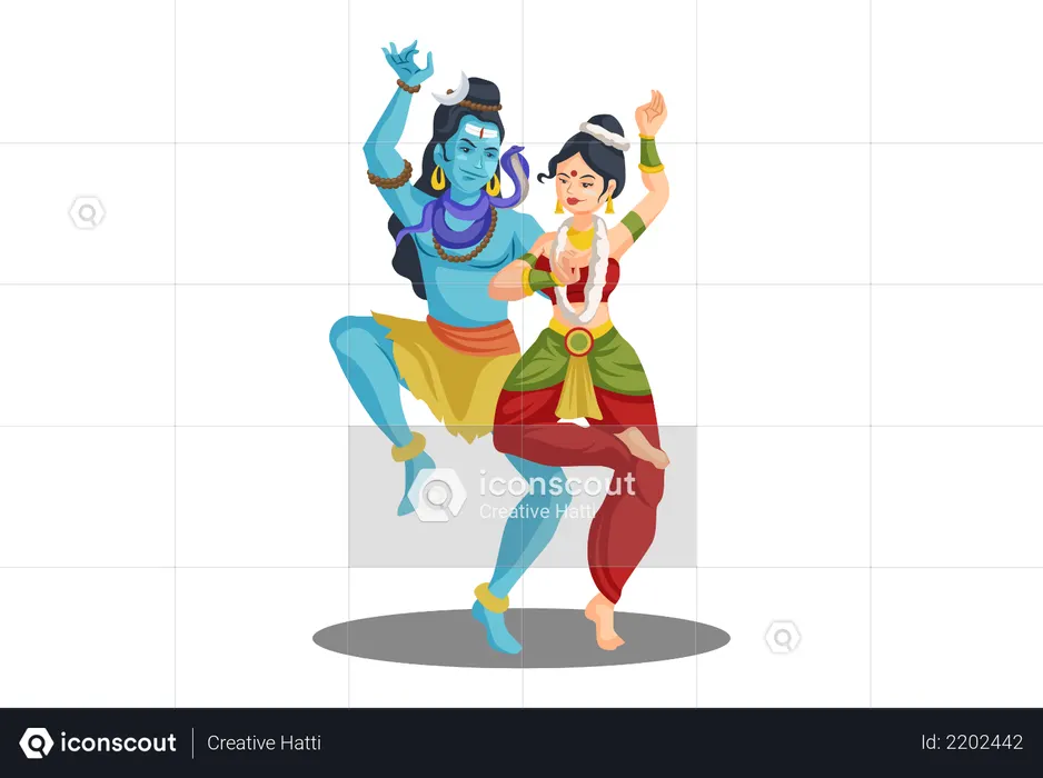 Indian Lord Shiva and his wife Parvati dancing together  Illustration