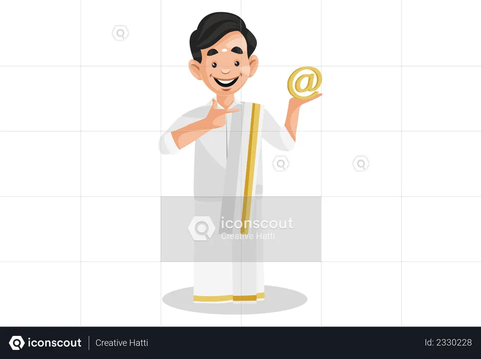 Indian Malayali man holding an email sign on hand  Illustration