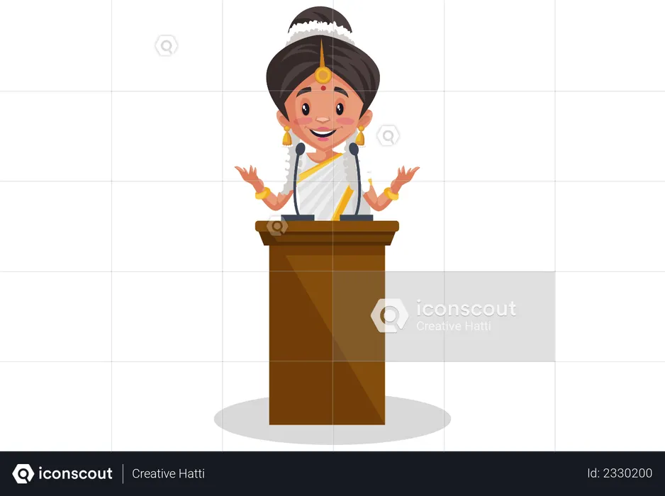 Indian Malayali woman giving speech on the podium  Illustration