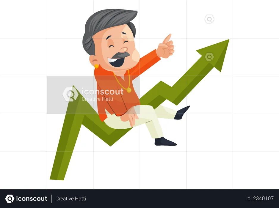 Indian Male Jeweler On Growth Graph  Illustration