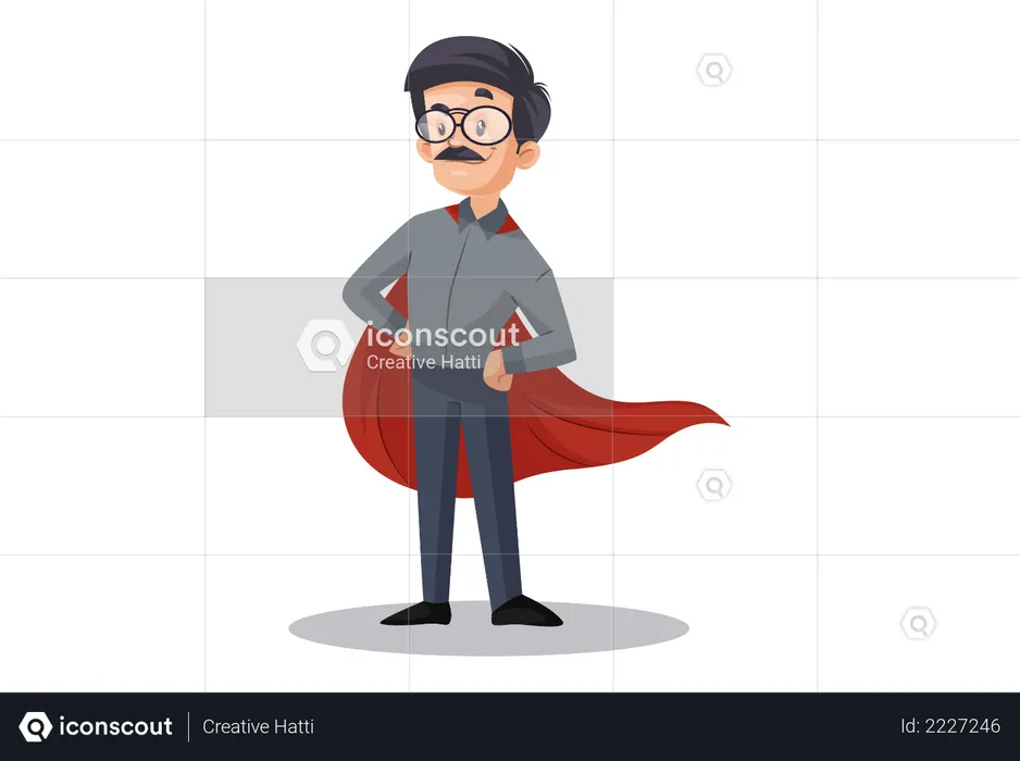 Indian Male Teacher as super hero  Illustration