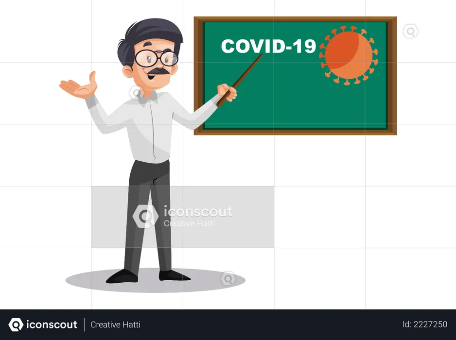 Indian Male Teacher showing covid-19 graph on board  Illustration