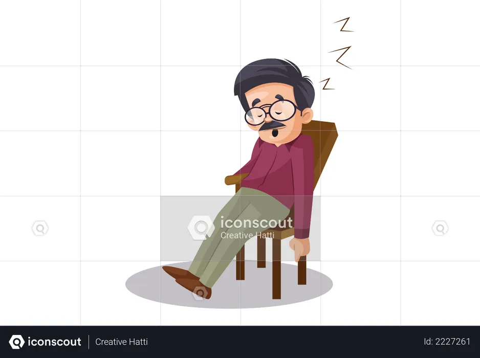 Indian Male Teacher sleeping on chair  Illustration