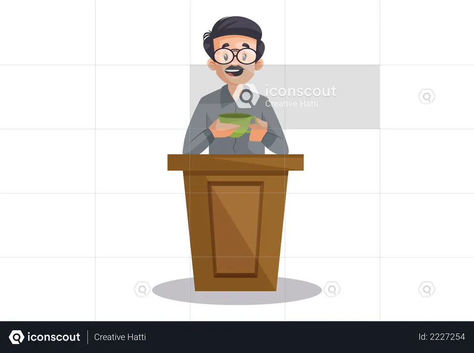 Indian Male Teacher taking lecture standing over podium in classroom  Illustration