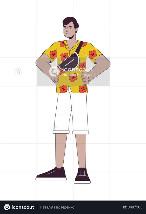 Indian male tourist with crossbody bag  Illustration