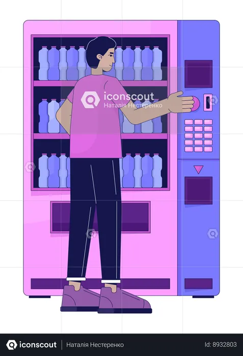 Indian man buying beverage vending machine  Illustration