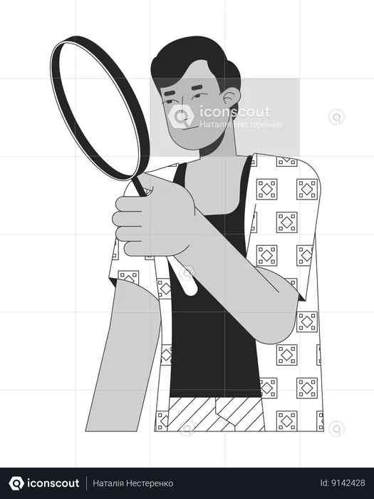 Indian man looking through loupe  Illustration