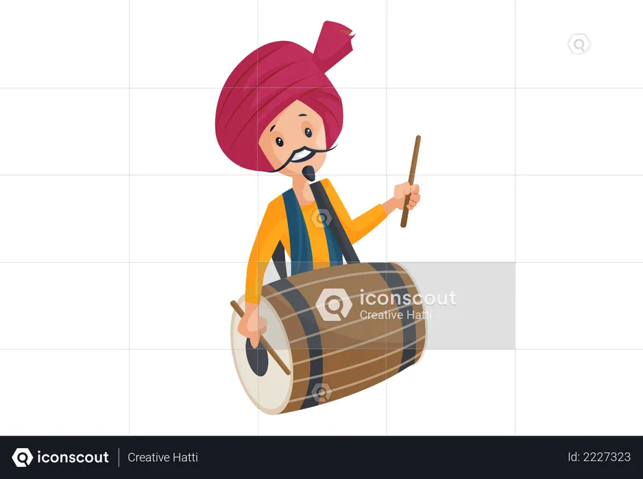 Indian Man Playing Drum on Navratri  Illustration