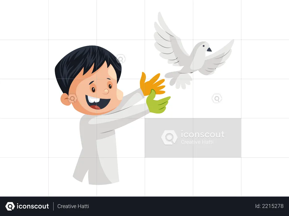 Indian man release white pigeon bird  Illustration