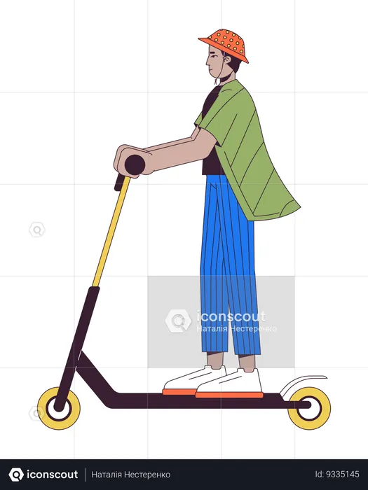 Indian man riding kick start scooter  Illustration