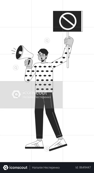 Indian man shouting into megaphone  Illustration