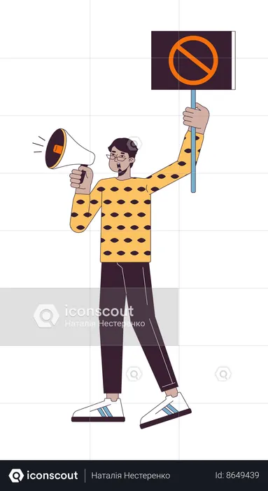 Indian man shouting into megaphone  Illustration