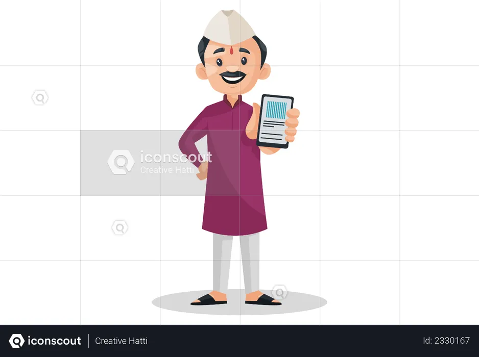 Indian Marathi man holding mobile in hand  Illustration