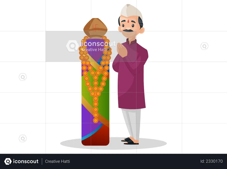 Indian Marathi man worshiping  Illustration