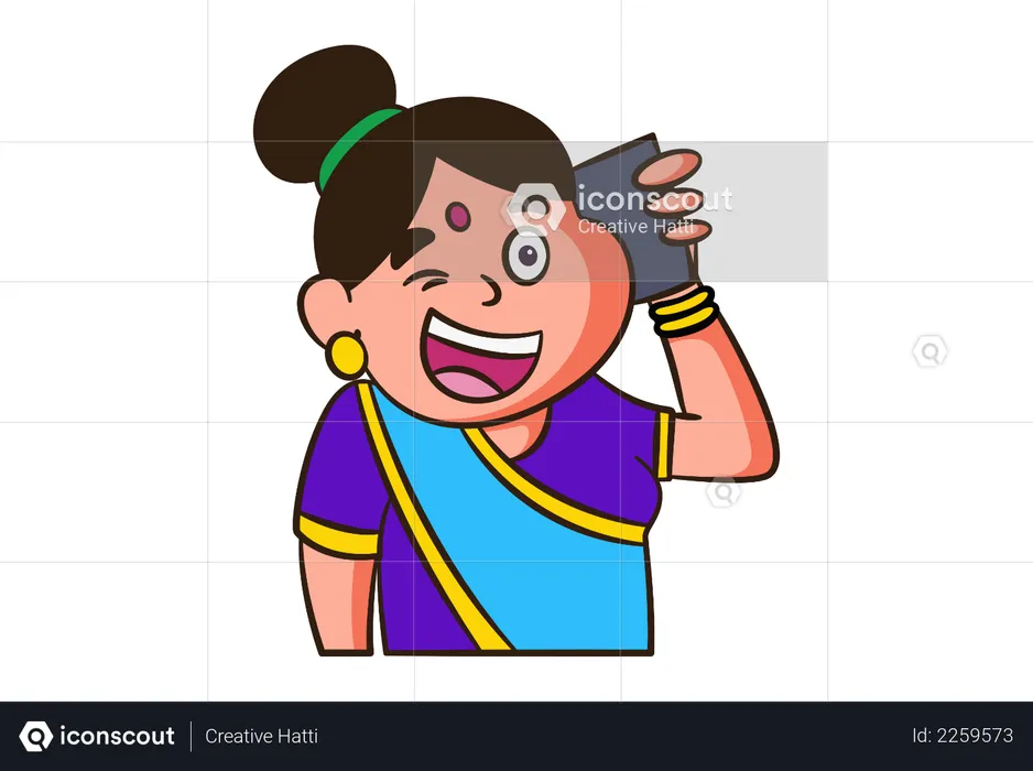 Indian mother talking on phone  Illustration