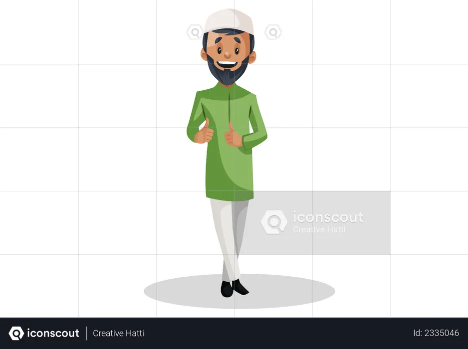 Indian Muslim man is showing thumbs-up with both hands  Illustration