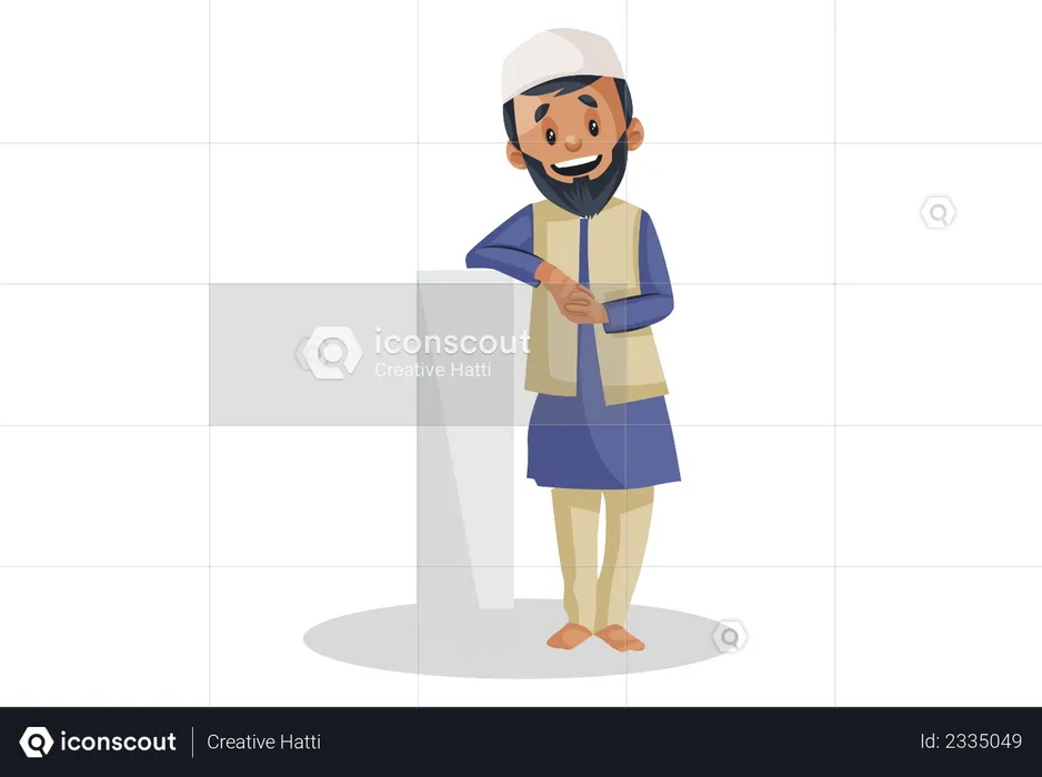 Indian Muslim man is standing with a pillar  Illustration