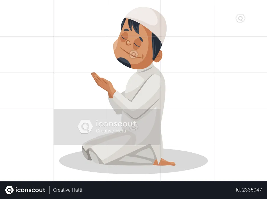 Indian Muslim man sitting and praying to God  Illustration