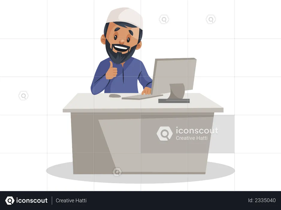 Indian Muslim man working on the computer  Illustration