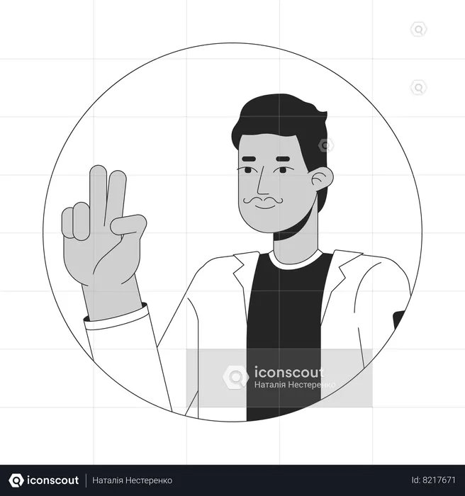 Indian mustache man peace sign hand  Illustration