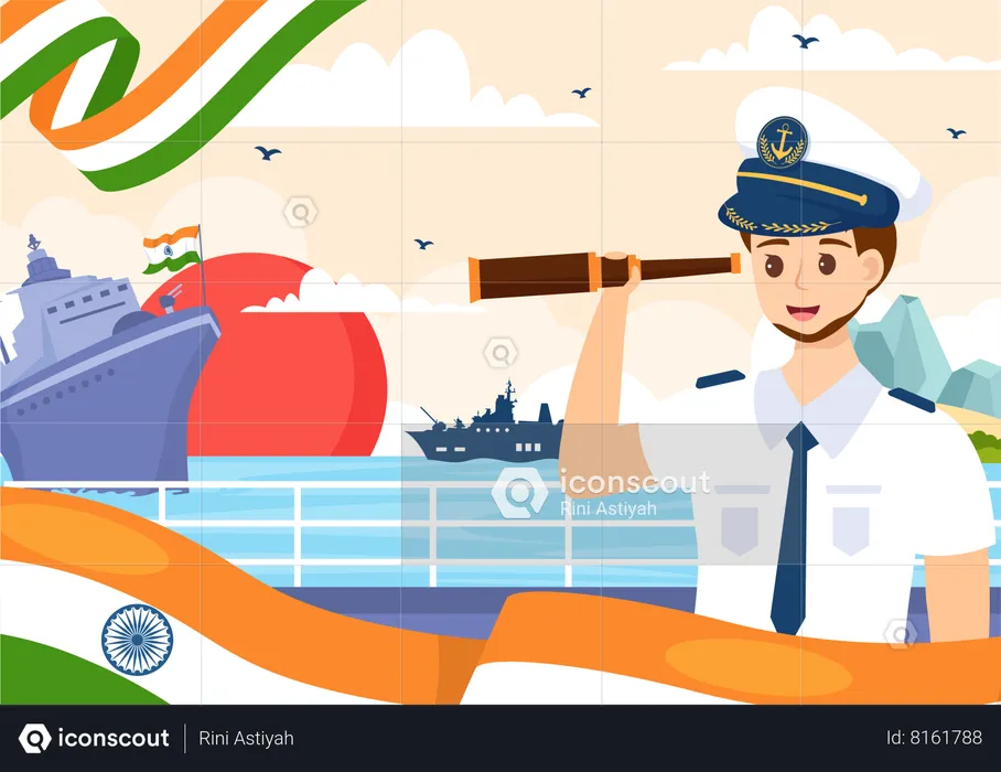 Indian Navy Day Celebration Flag Illustration