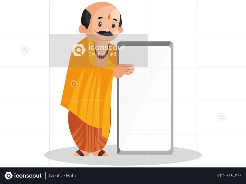 Indian pandit is holding white board  Illustration