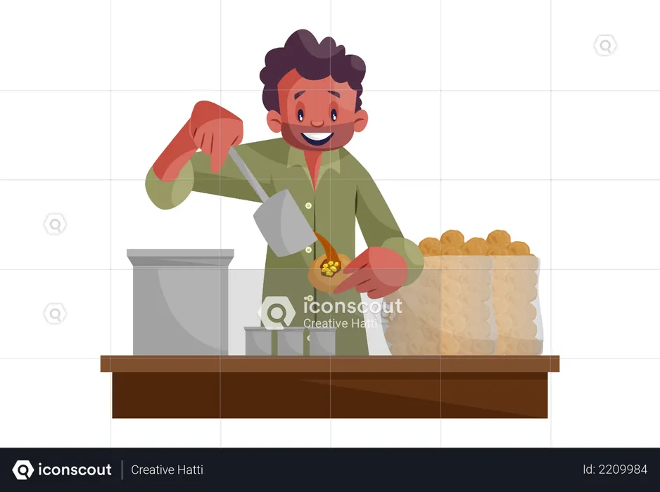 Indian Pani-puri Vendor  Illustration
