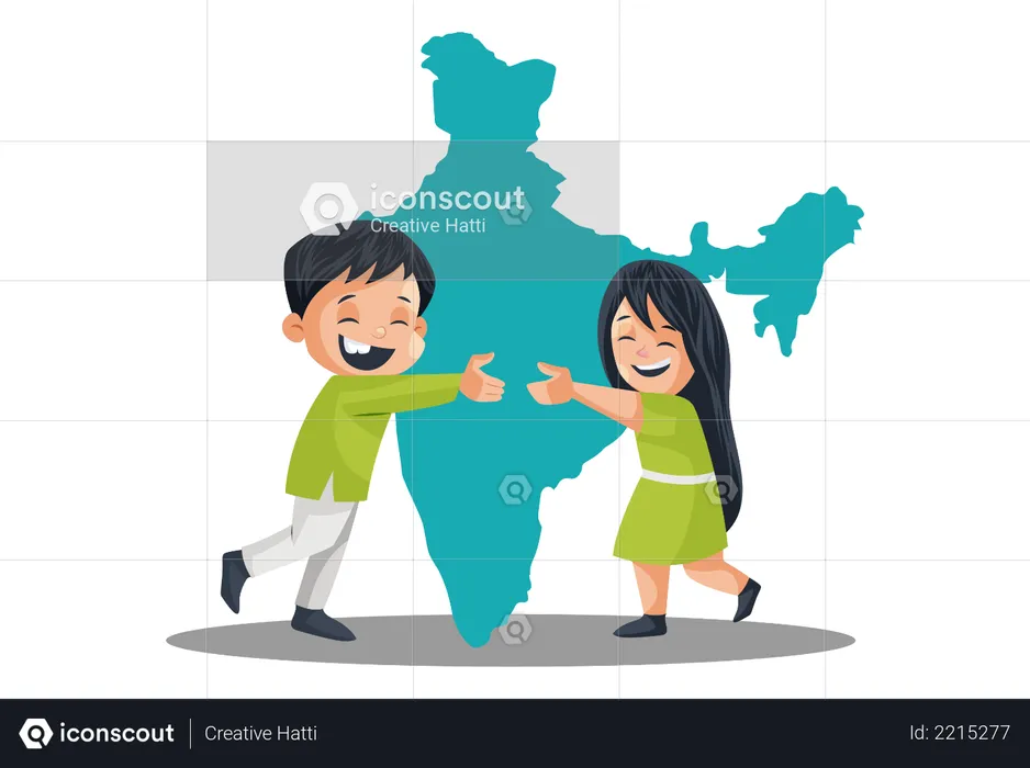 Indian People Celebrating Independence Day Indian map in background  Illustration