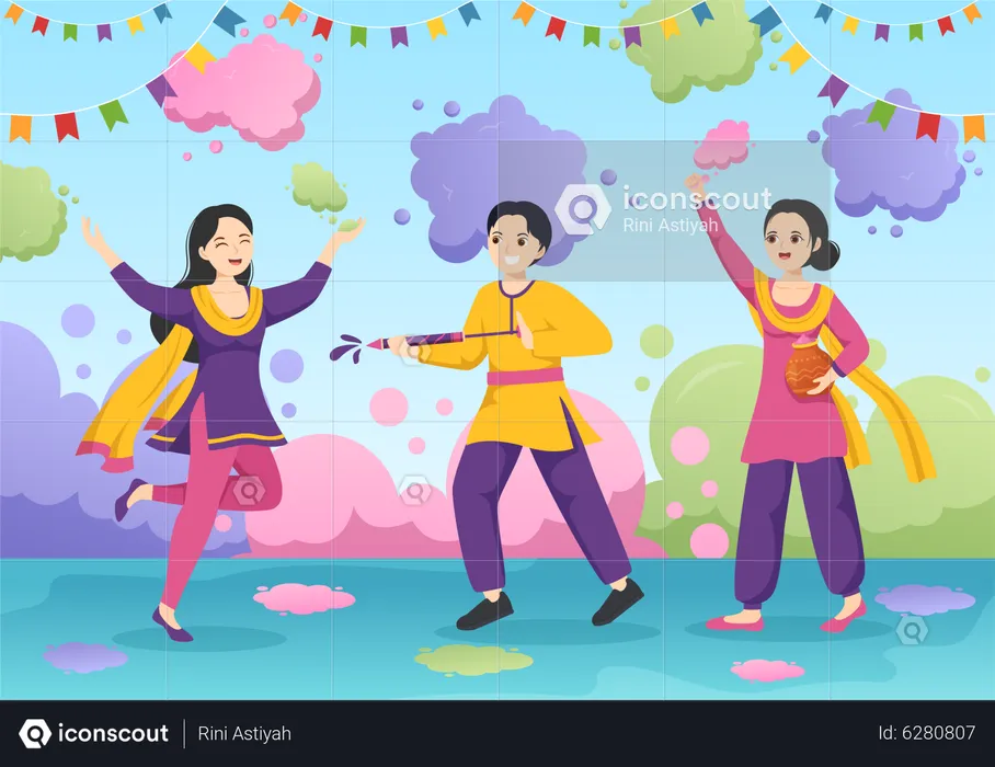 Indian people playing at Holi festival  Illustration
