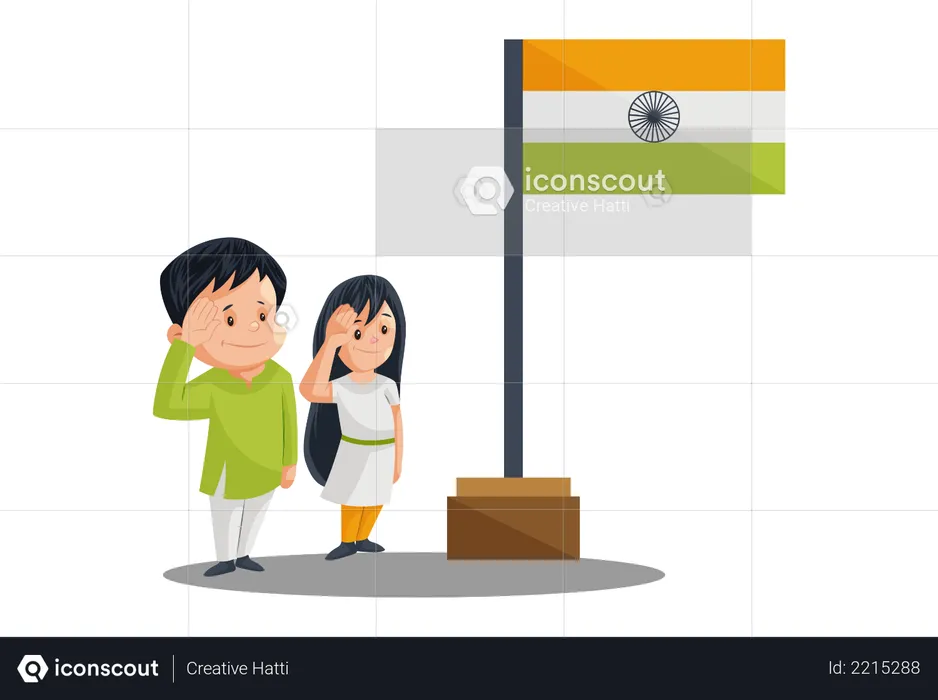 Indian People Saluting to Indian Flag Post on Independence Day  Illustration